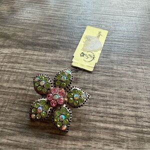 Chic Floral Brooch with Green and Pink Accents